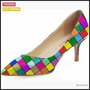 Faux Leather Low Kitten Heel Pumps with Music Note Print